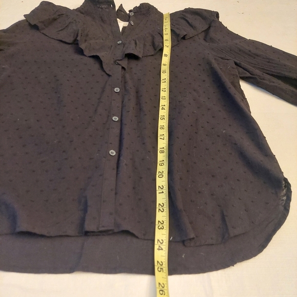Loft Black Swiss Dot Ruffle Trim Long Balloon Sleeve Blouse Regencycore Size S - Picture 7 of 12